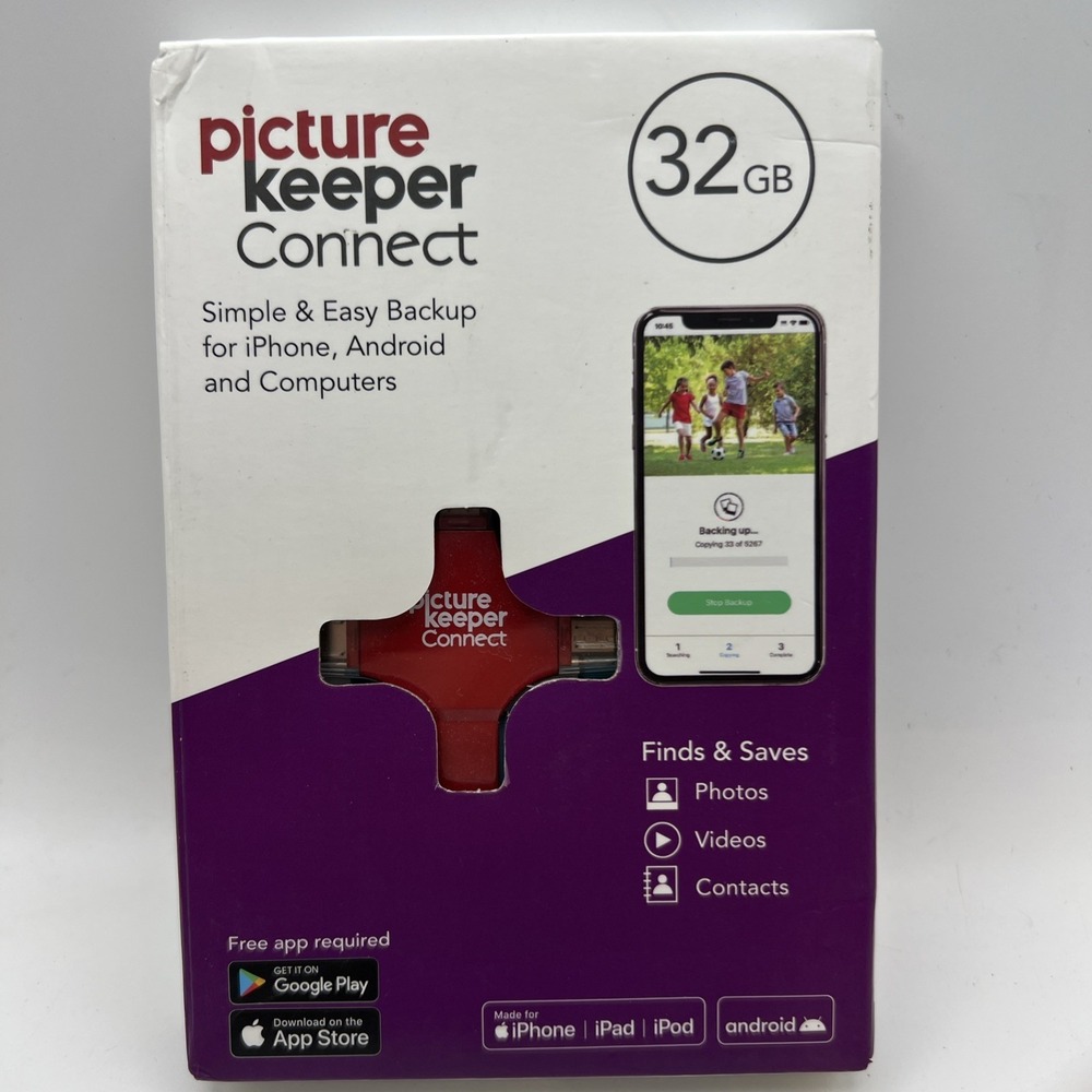 Picture Keeper Connect 32 GB Photo Video Contact Backup Drive Android Apple Blue